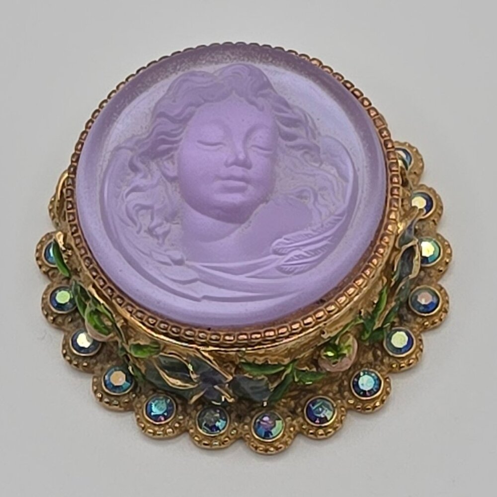 Vintage Kirks Folly Goddess Dream Angel Trinket Box Purple Gold Crystals